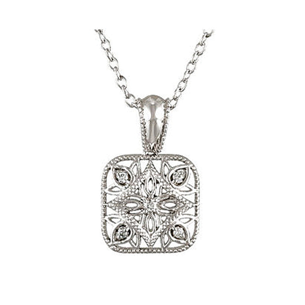 Vintage Style Diamond Square Necklace in Sterling Silver, Item N9608 by The Black Bow Jewelry Co.