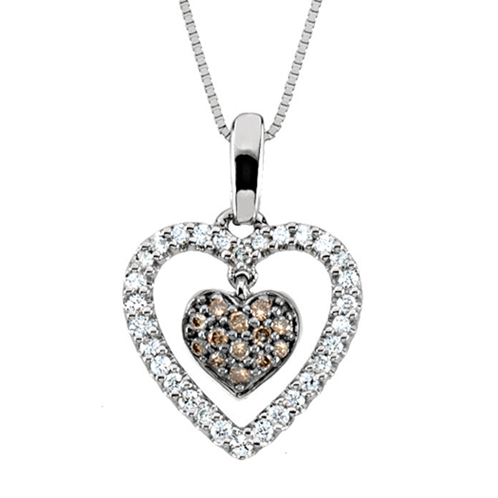 Two Tone Diamond Heart Necklace in 14k White Gold, Item N9611 by The Black Bow Jewelry Co.
