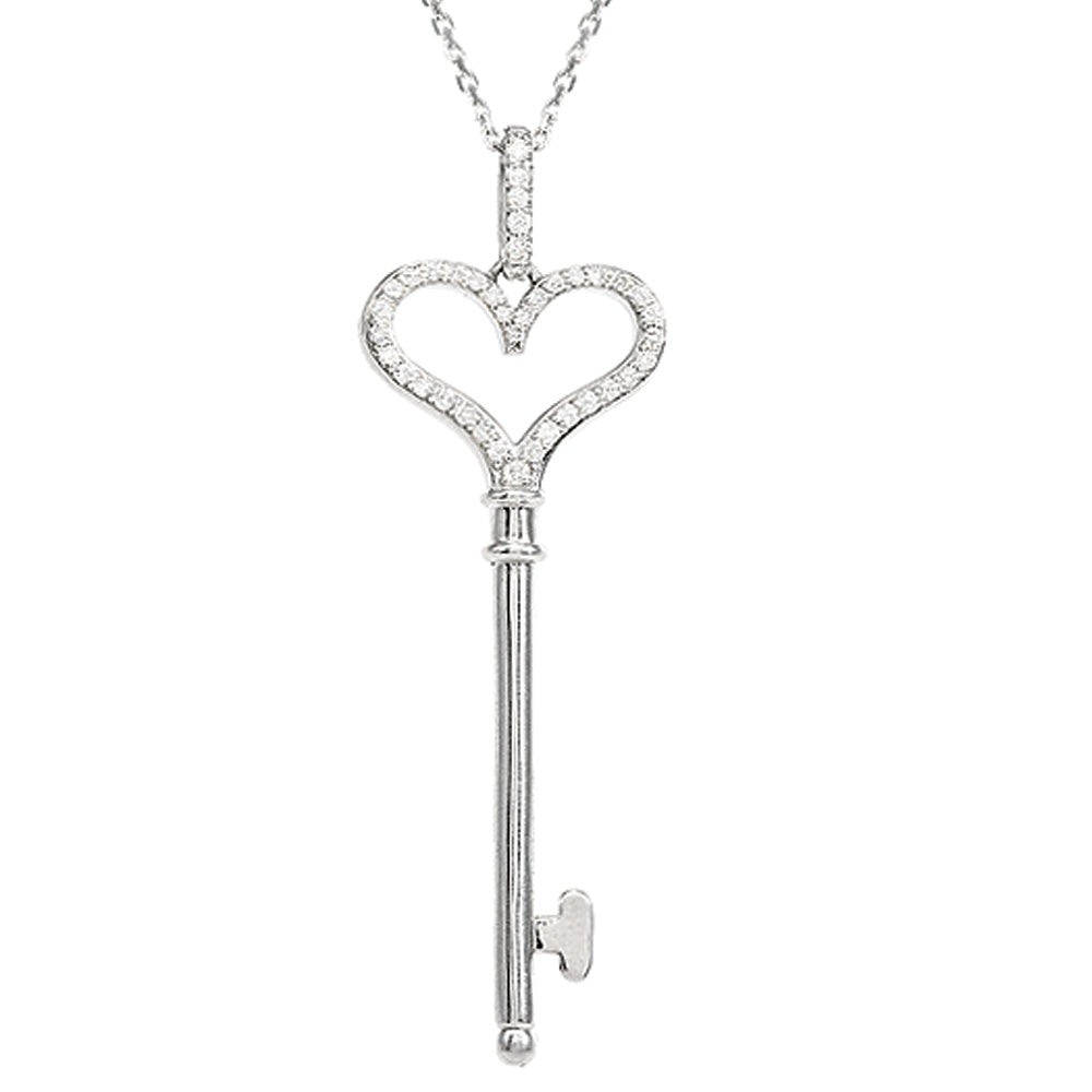 Diamond Heart Key Necklace in Sterling Silver, Item N9617 by The Black Bow Jewelry Co.