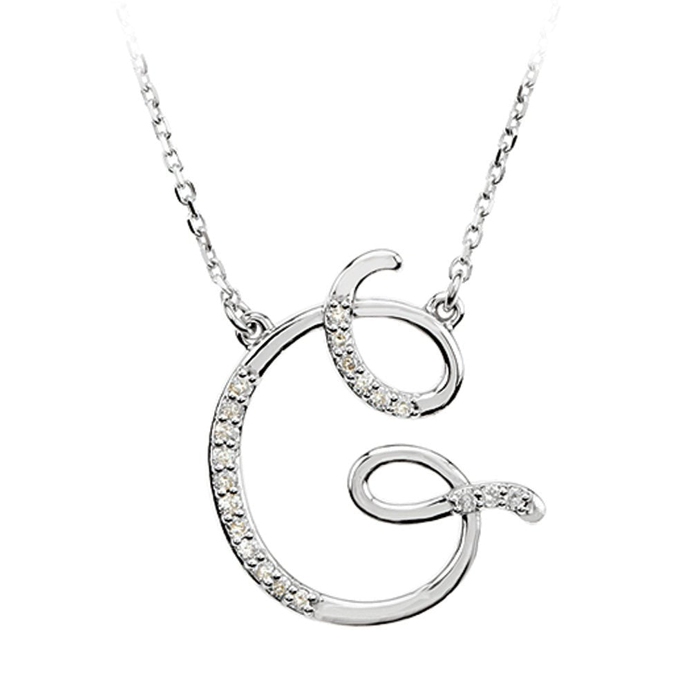 1/10 Ctw Diamond 14k White Gold Medium Script Initial G Necklace, 17in, Item N9625-G by The Black Bow Jewelry Co.
