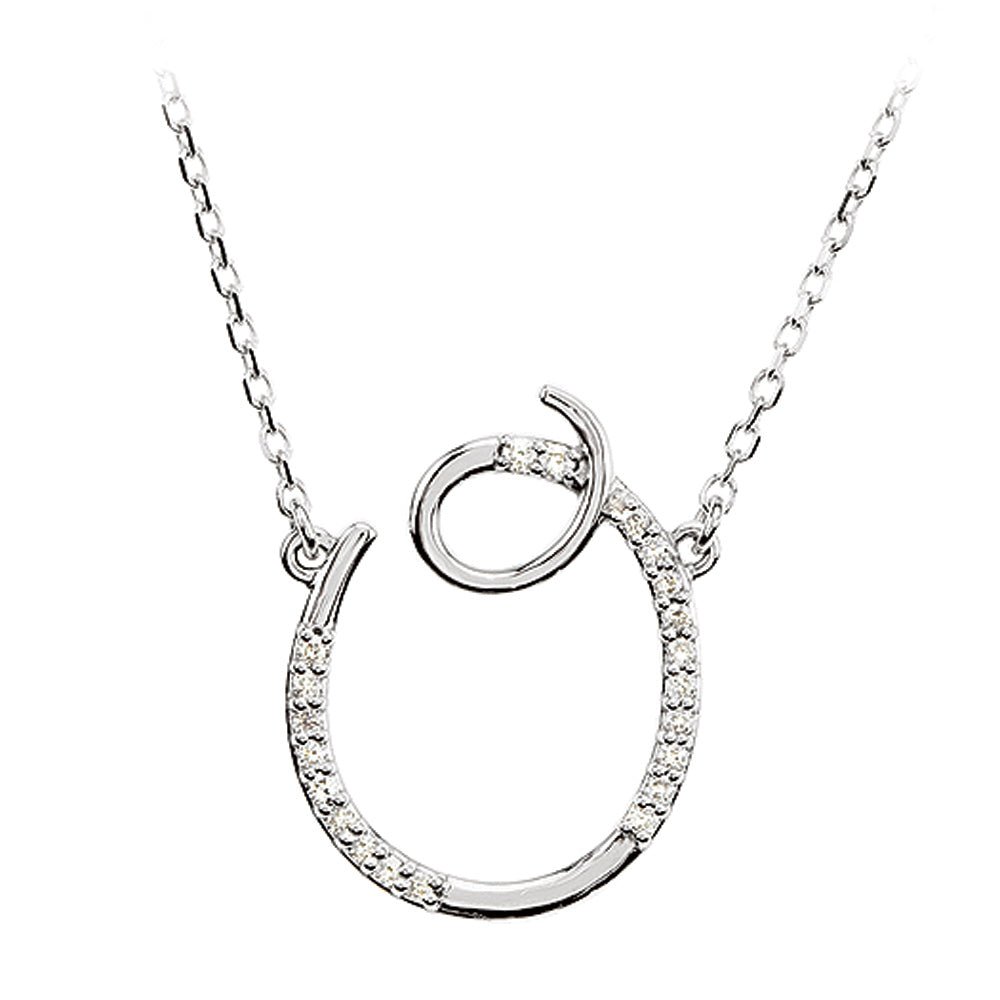 1/10 Ctw Diamond 14k White Gold Medium Script Initial O Necklace, 17in, Item N9625-O by The Black Bow Jewelry Co.