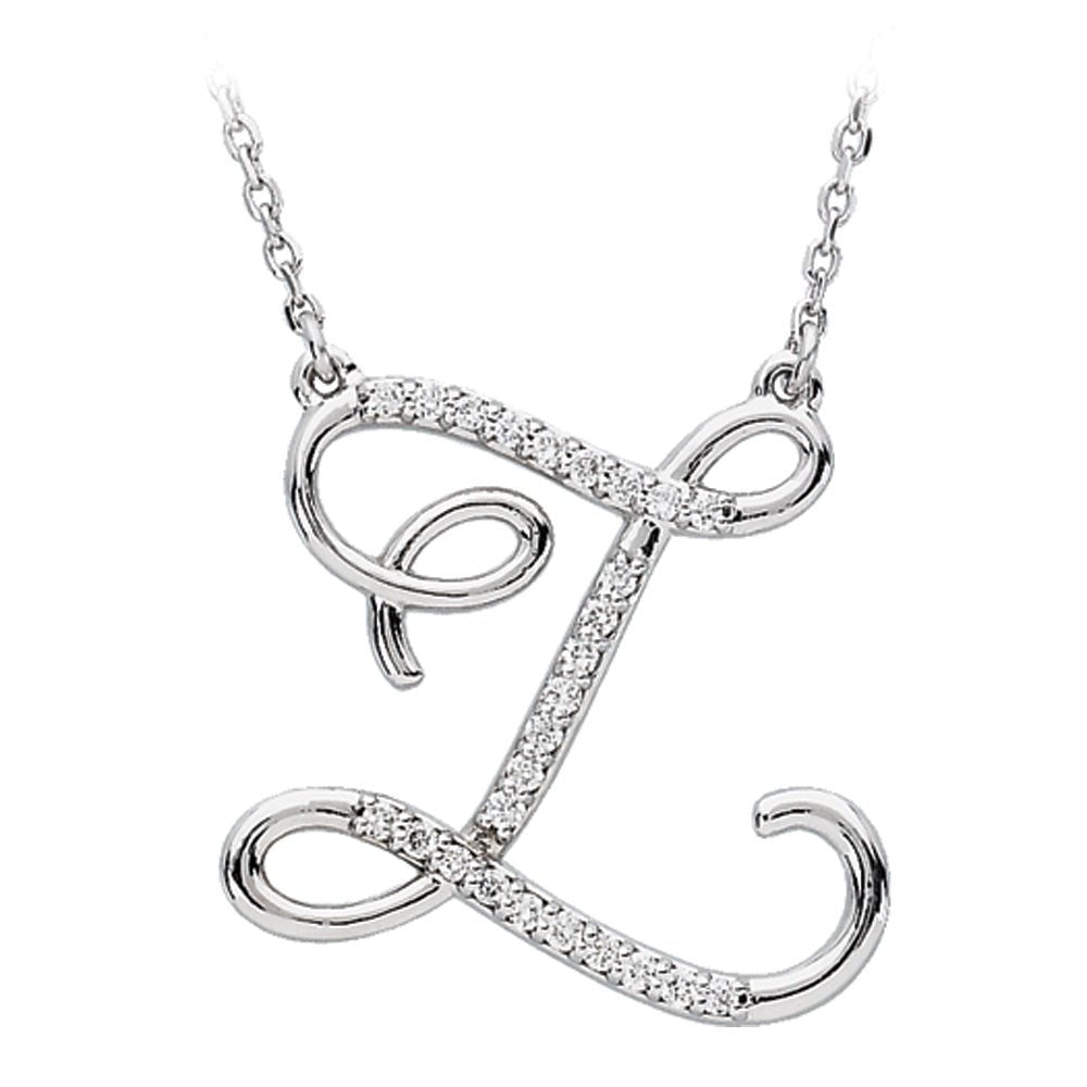 1/8 Ctw Diamond 14k White Gold Medium Script Initial Z Necklace, 17in, Item N9625-Z by The Black Bow Jewelry Co.