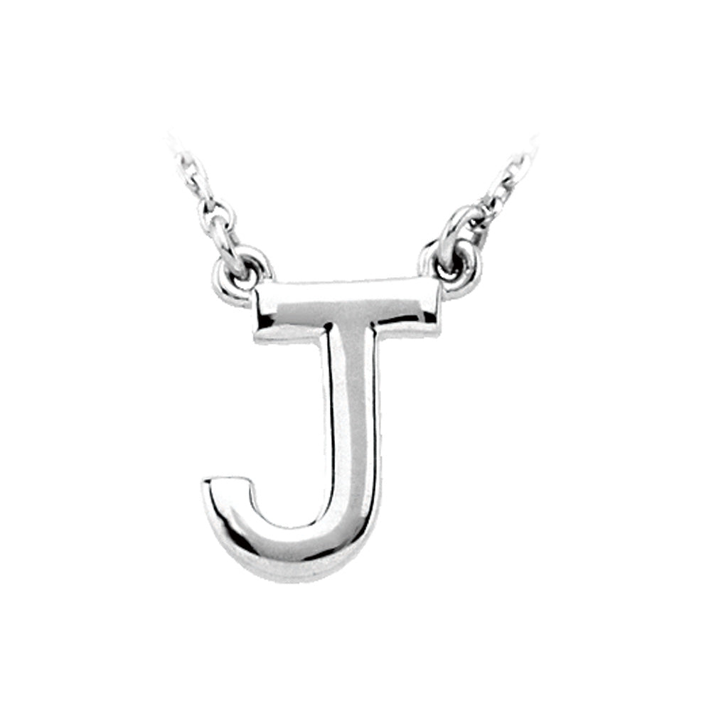 14K White Gold, Kendall Collection, Block Initial J Necklace, 16 Inch, Item N9626-J by The Black Bow Jewelry Co.