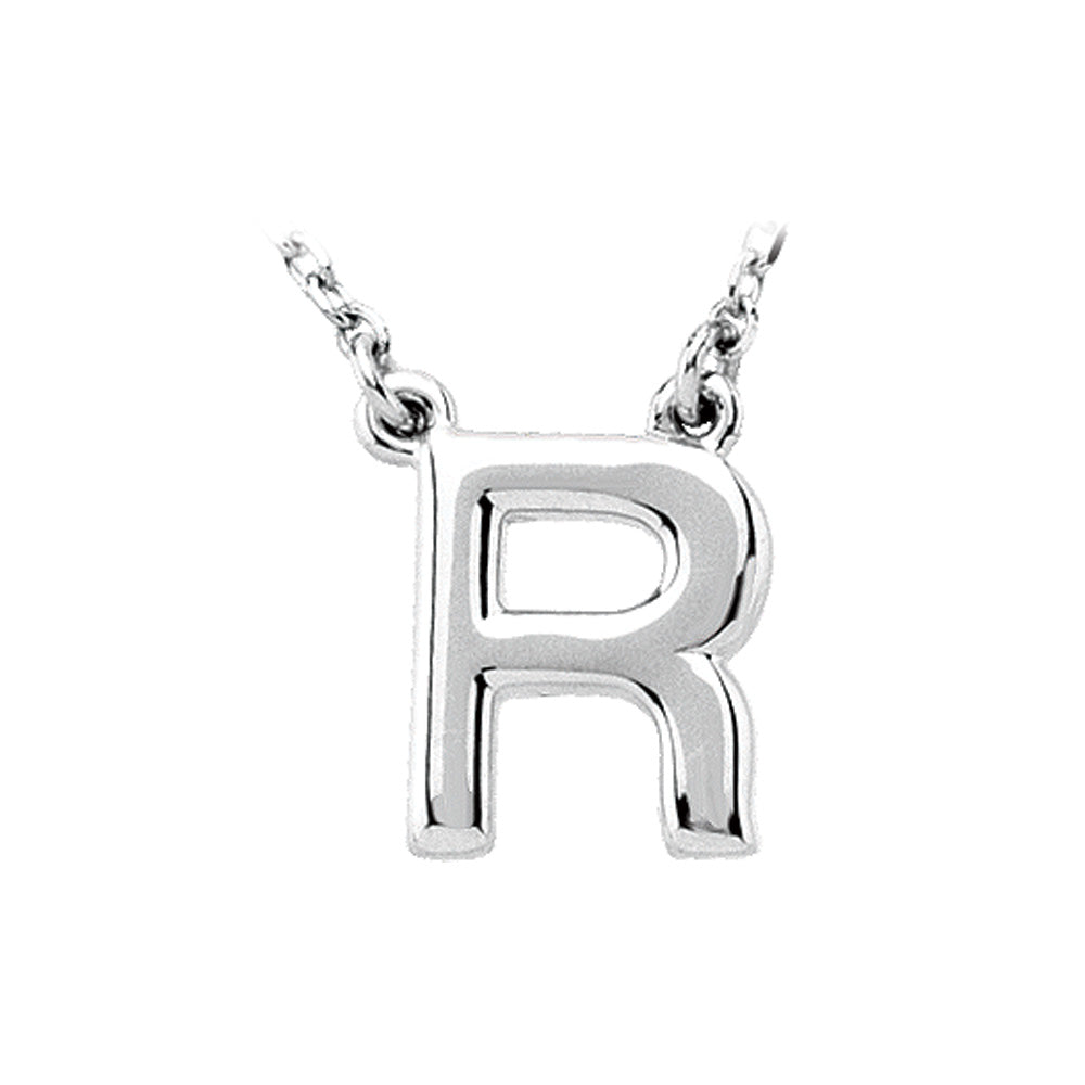 14K White Gold, Kendall Collection, Block Initial R Necklace, 16 Inch, Item N9626-R by The Black Bow Jewelry Co.