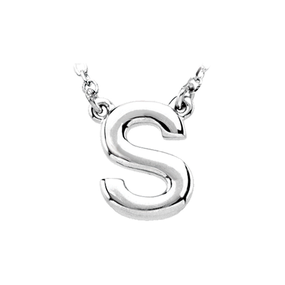 14K White Gold, Kendall Collection, Block Initial S Necklace, 16 Inch, Item N9626-S by The Black Bow Jewelry Co.