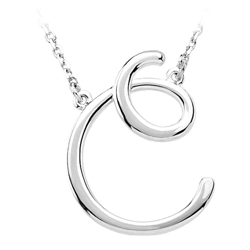 14k White Gold, Olivia Collection, Medium Script Initial C Necklace, Item N9627-C by The Black Bow Jewelry Co.