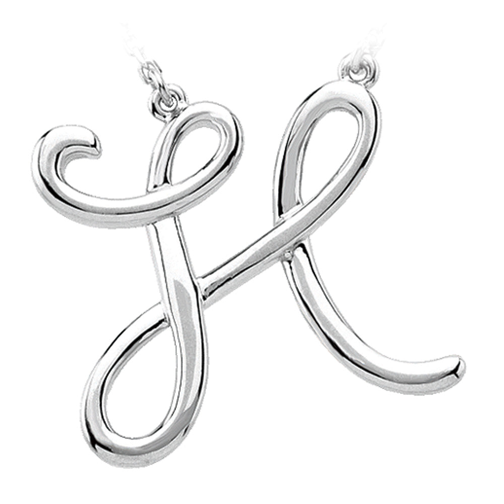 14k White Gold, Olivia Collection, Medium Script Initial H Necklace, Item N9627-H by The Black Bow Jewelry Co.