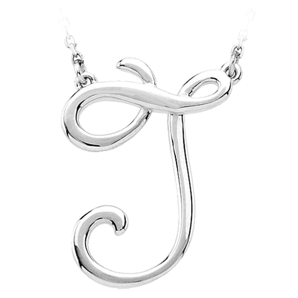 14k White Gold, Olivia Collection, Medium Script Initial J Necklace, Item N9627-J by The Black Bow Jewelry Co.