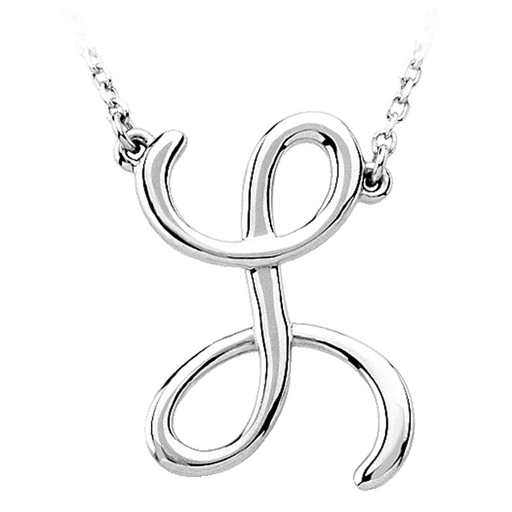 14k White Gold, Olivia Collection, Medium Script Initial L Necklace, Item N9627-L by The Black Bow Jewelry Co.