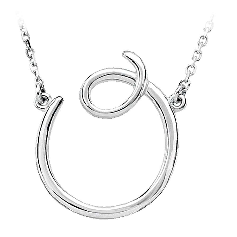 14k White Gold, Olivia Collection, Medium Script Initial O Necklace, Item N9627-O by The Black Bow Jewelry Co.