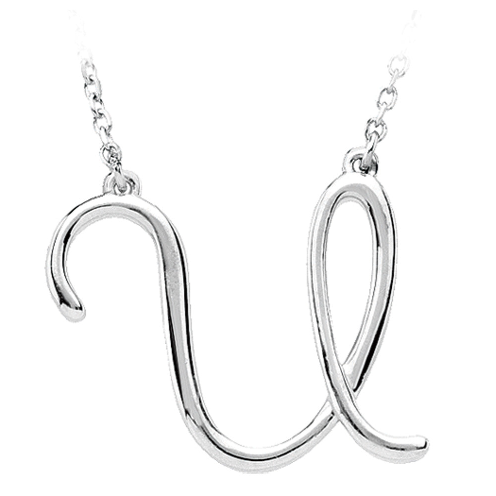 14k White Gold, Olivia Collection, Medium Script Initial U Necklace, Item N9627-U by The Black Bow Jewelry Co.