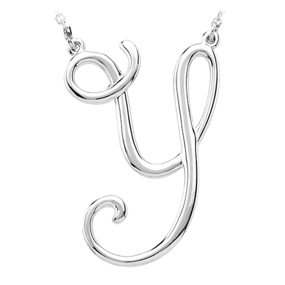 14k White Gold, Olivia Collection, Medium Script Initial Y Necklace, Item N9627-Y by The Black Bow Jewelry Co.