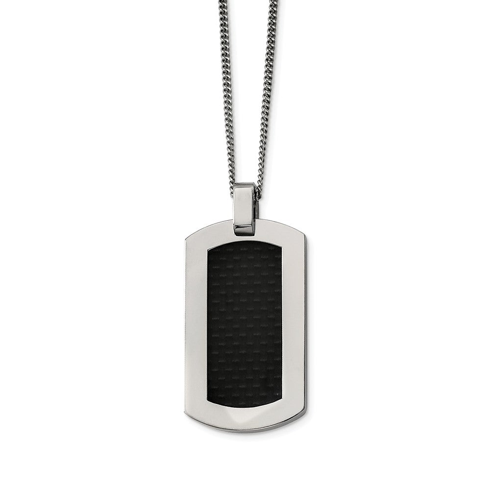 Titanium and Black Carbon Fiber Dog Tag Necklace 24 Inch, Item N9645 by The Black Bow Jewelry Co.