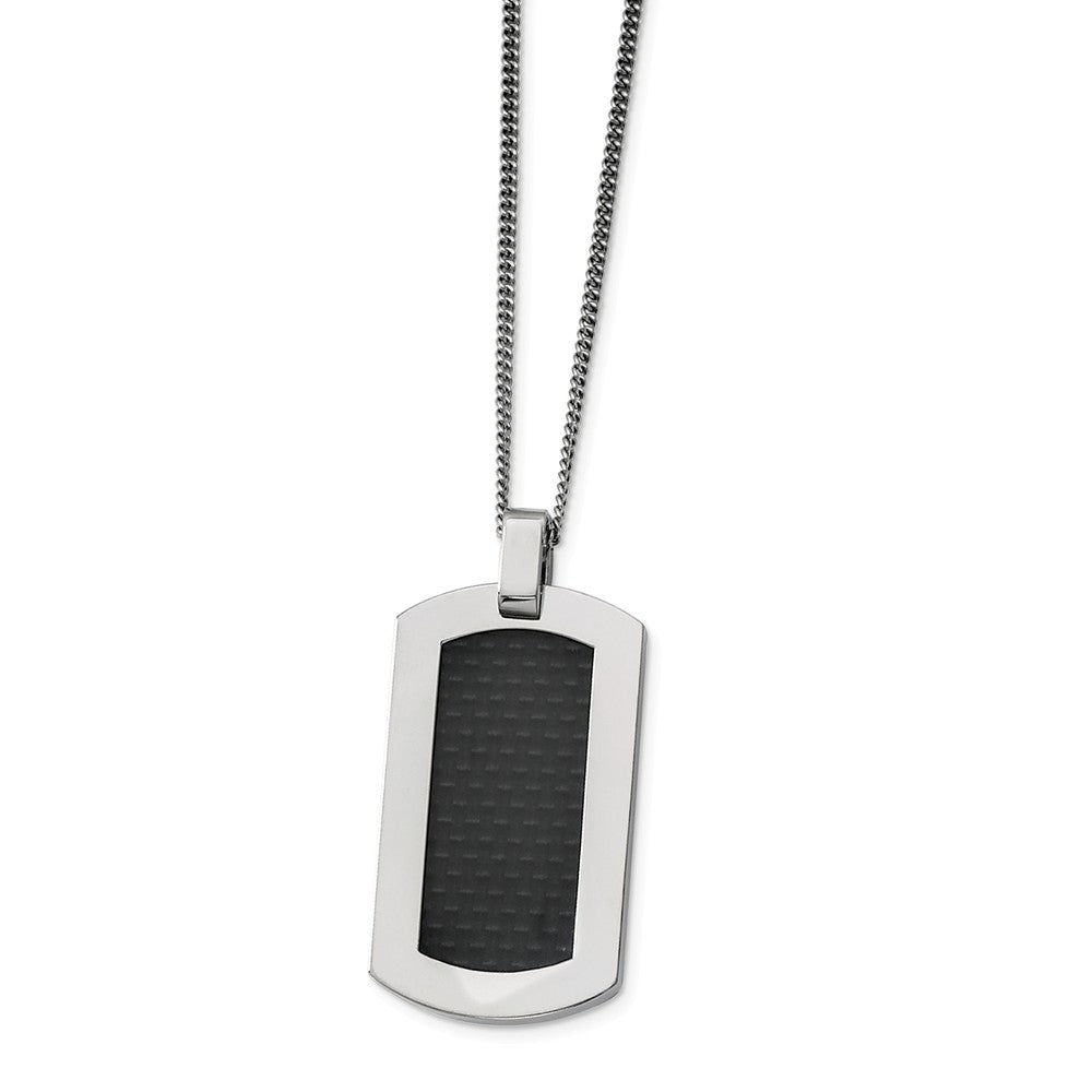 Alternate view of the Titanium and Black Carbon Fiber Dog Tag Necklace 24 Inch by The Black Bow Jewelry Co.