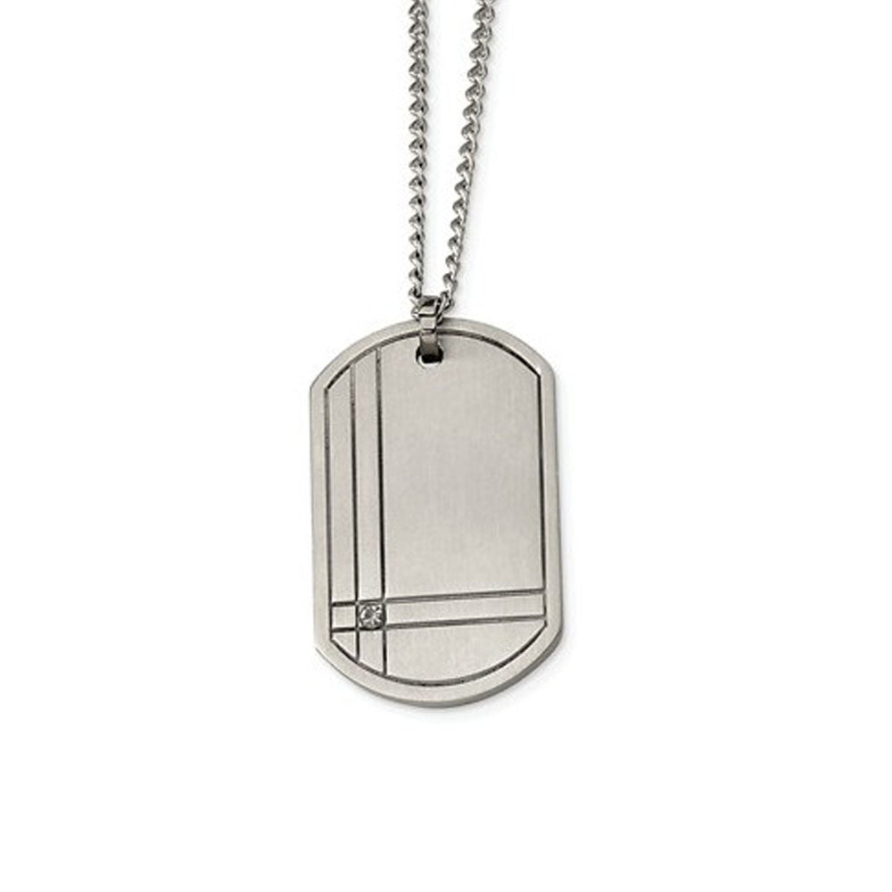Titanium Grooved and Diamond Accent Dog Tag Necklace 22 Inch, Item N9647 by The Black Bow Jewelry Co.