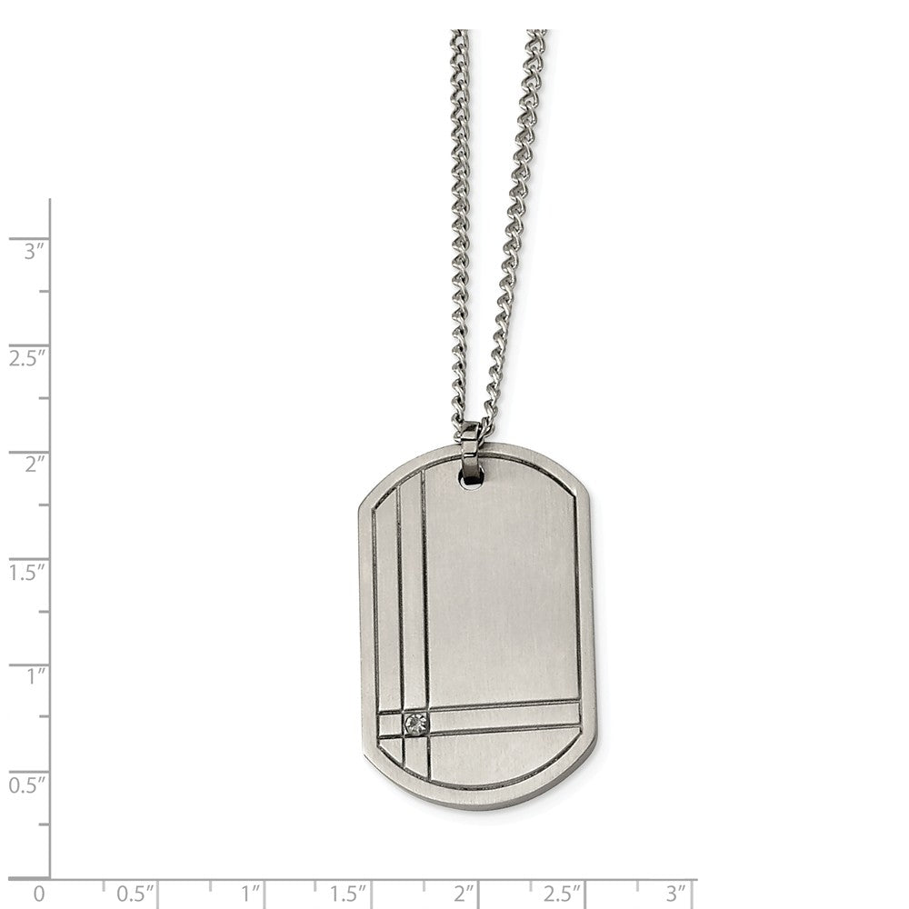Alternate view of the Titanium Grooved and Diamond Accent Dog Tag Necklace 22 Inch by The Black Bow Jewelry Co.