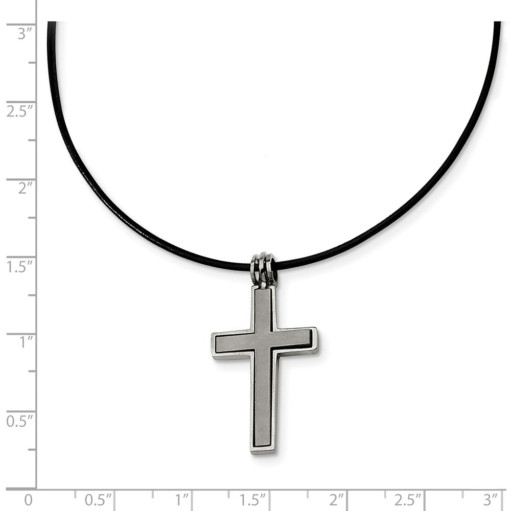 Alternate view of the Titanium 2 Piece Cross and Black Leather Cord Necklace 18 Inch by The Black Bow Jewelry Co.