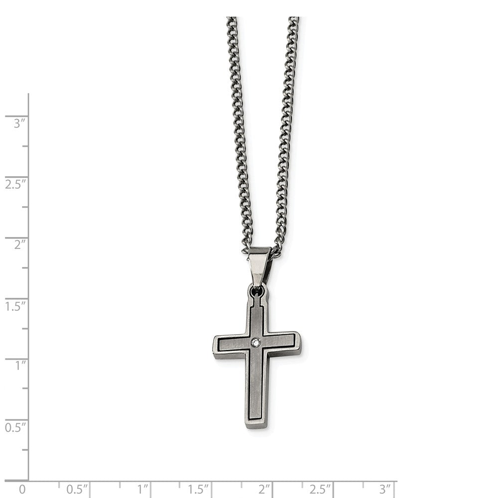 Alternate view of the Titanium &amp; .035 Ct (G-H, I1) Diamond Accent Dbl Cross 22 Inch Necklace by The Black Bow Jewelry Co.