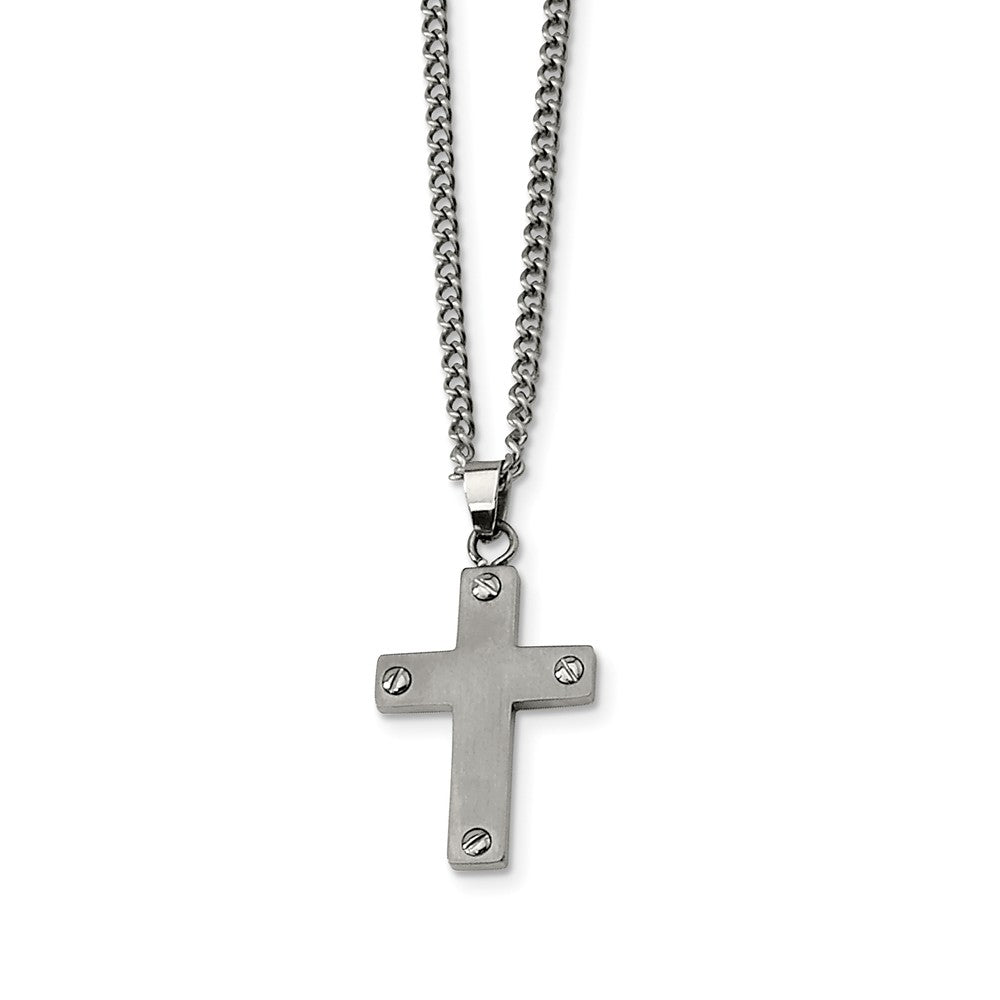 Titanium Brushed Cross Necklace 22 Inch, Item N9651 by The Black Bow Jewelry Co.