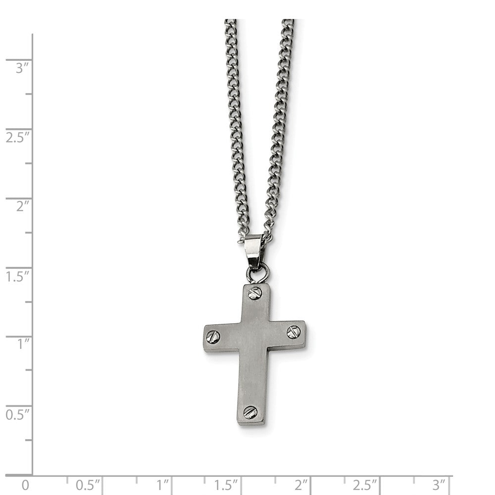 Alternate view of the Titanium Brushed Cross Necklace 22 Inch by The Black Bow Jewelry Co.