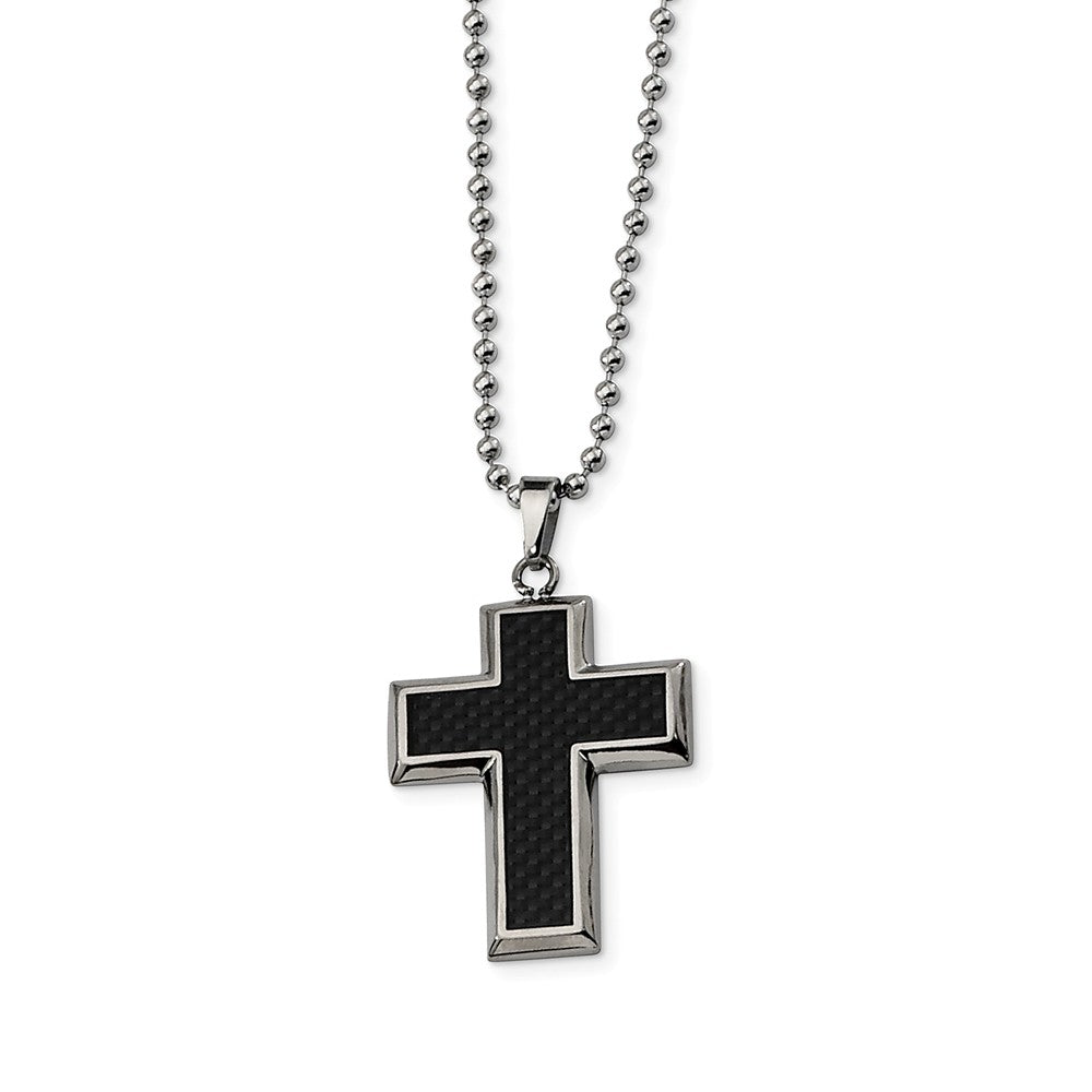 Titanium and Black Carbon Fiber Cross Necklace 22 Inch, Item N9652 by The Black Bow Jewelry Co.