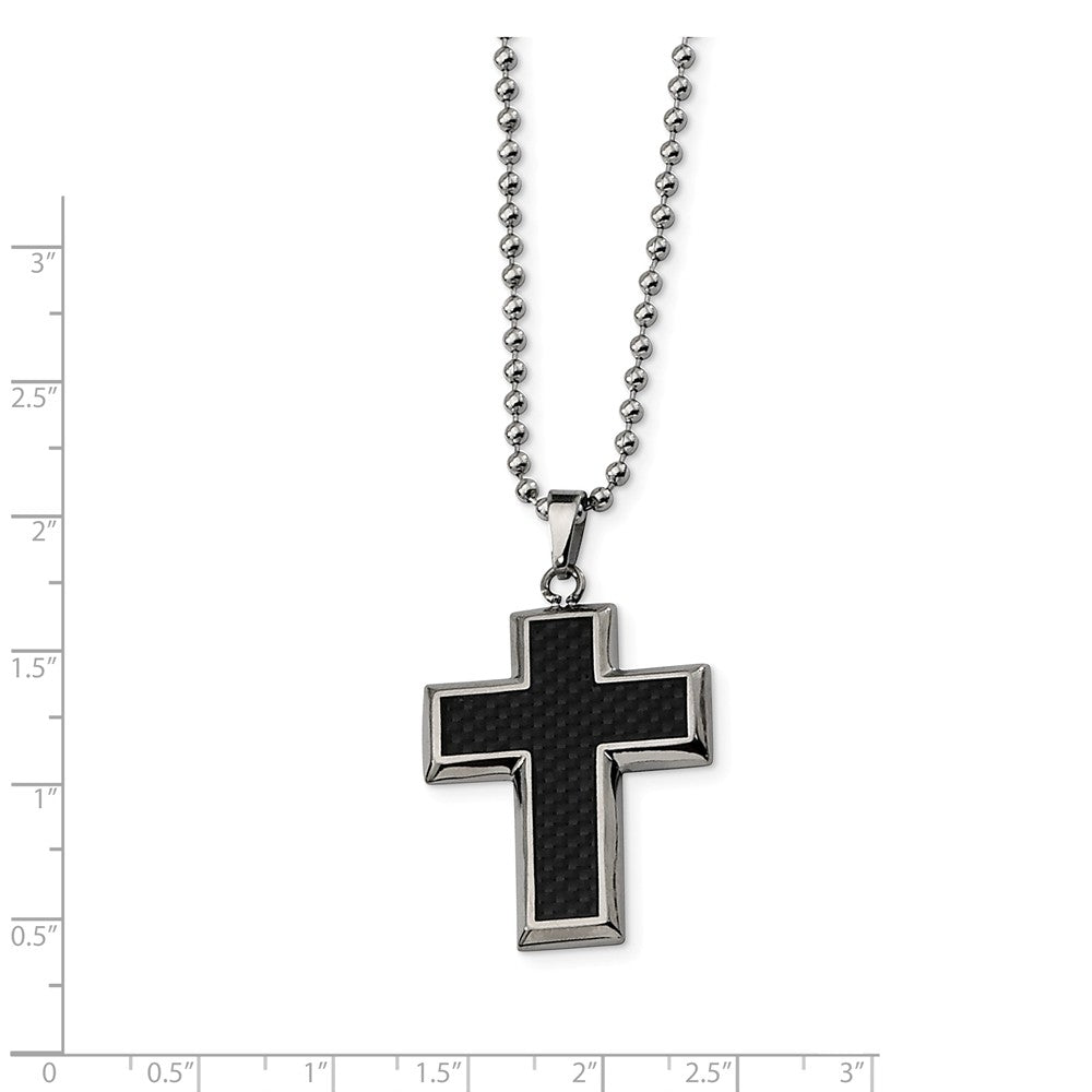 Alternate view of the Titanium and Black Carbon Fiber Cross Necklace 22 Inch by The Black Bow Jewelry Co.