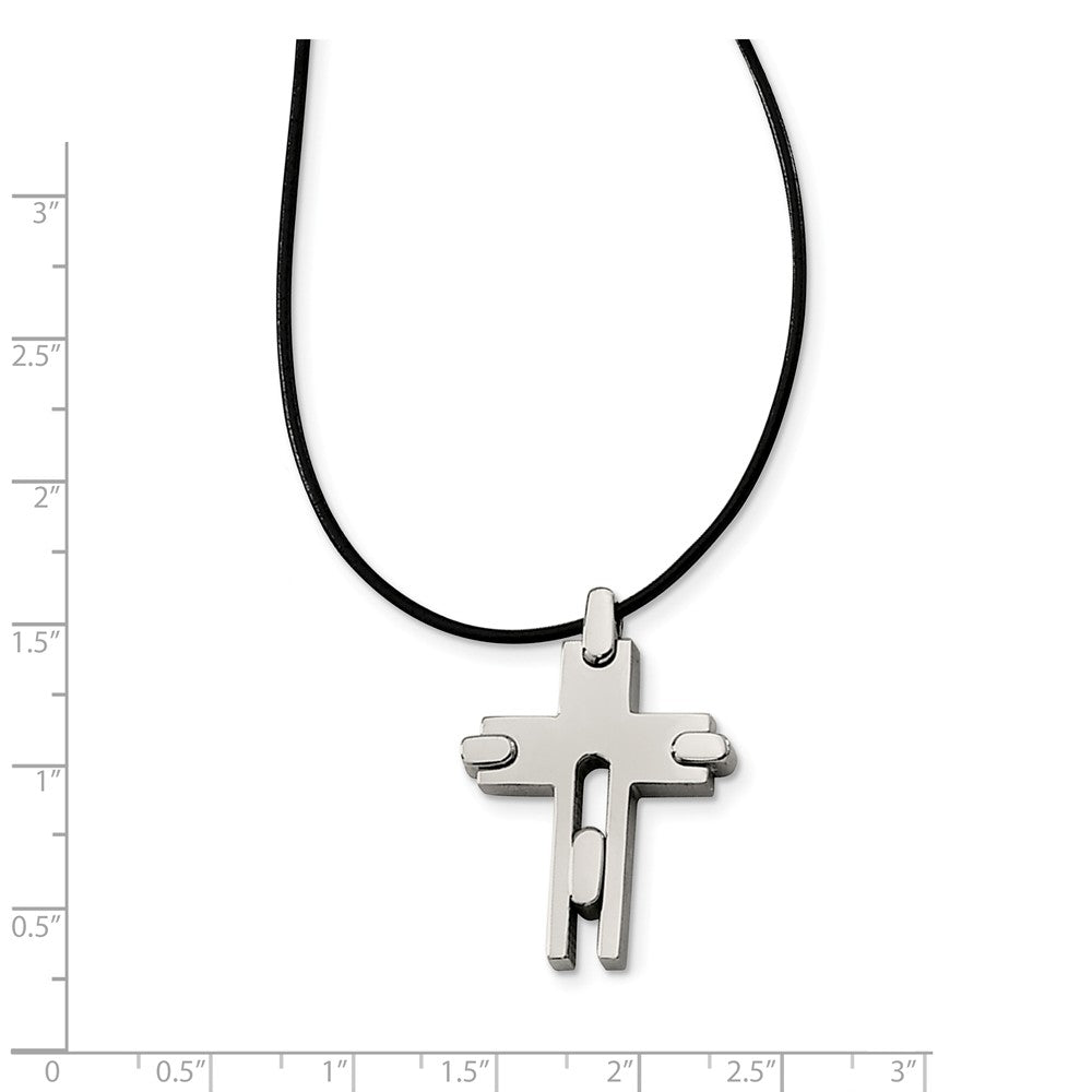 Alternate view of the Titanium Cross and Black Leather Cord Necklace 18 Inch by The Black Bow Jewelry Co.