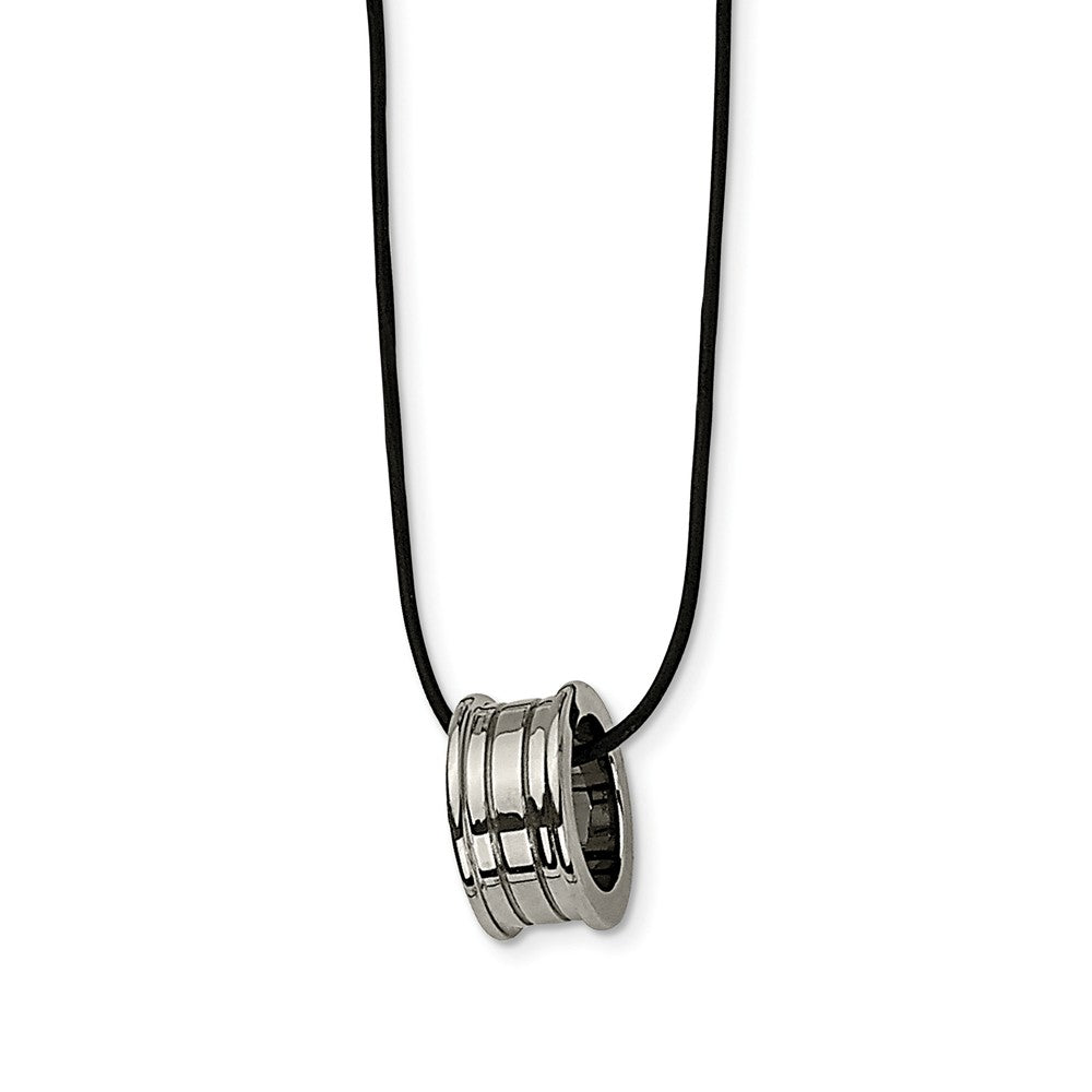 Tungsten Barrel and Black Leather Cord Necklace 18 Inch, Item N9658 by The Black Bow Jewelry Co.