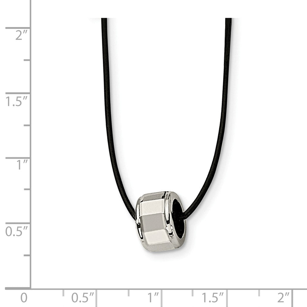 Alternate view of the Brushed Tungsten Barrel and Black Leather Cord Necklace 18 Inch by The Black Bow Jewelry Co.
