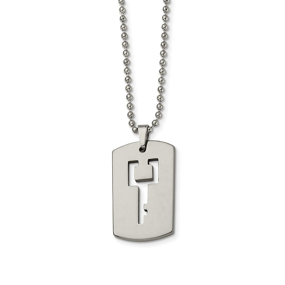 Tungsten Dog Tag with Key Cut-out Necklace 22 Inch, Item N9664 by The Black Bow Jewelry Co.