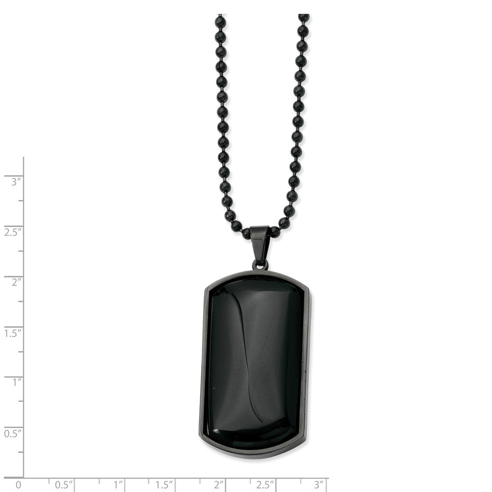 Alternate view of the Black Plated Stainless Steel and Black Agate Dog Tag Necklace 30 Inch by The Black Bow Jewelry Co.
