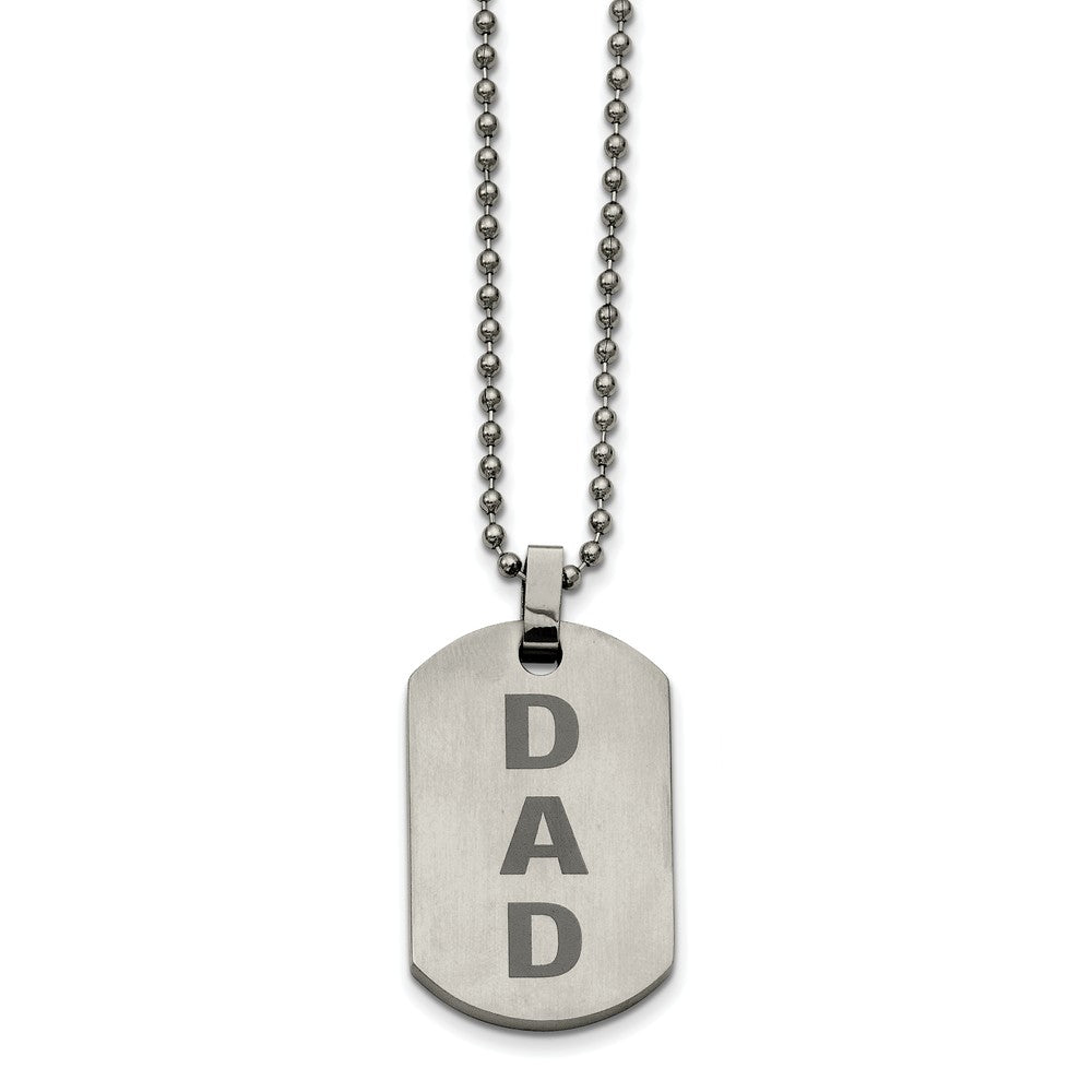 Stainless Steel Black Enamel Dad Dog Tag Necklace 24 Inch, Item N9667 by The Black Bow Jewelry Co.