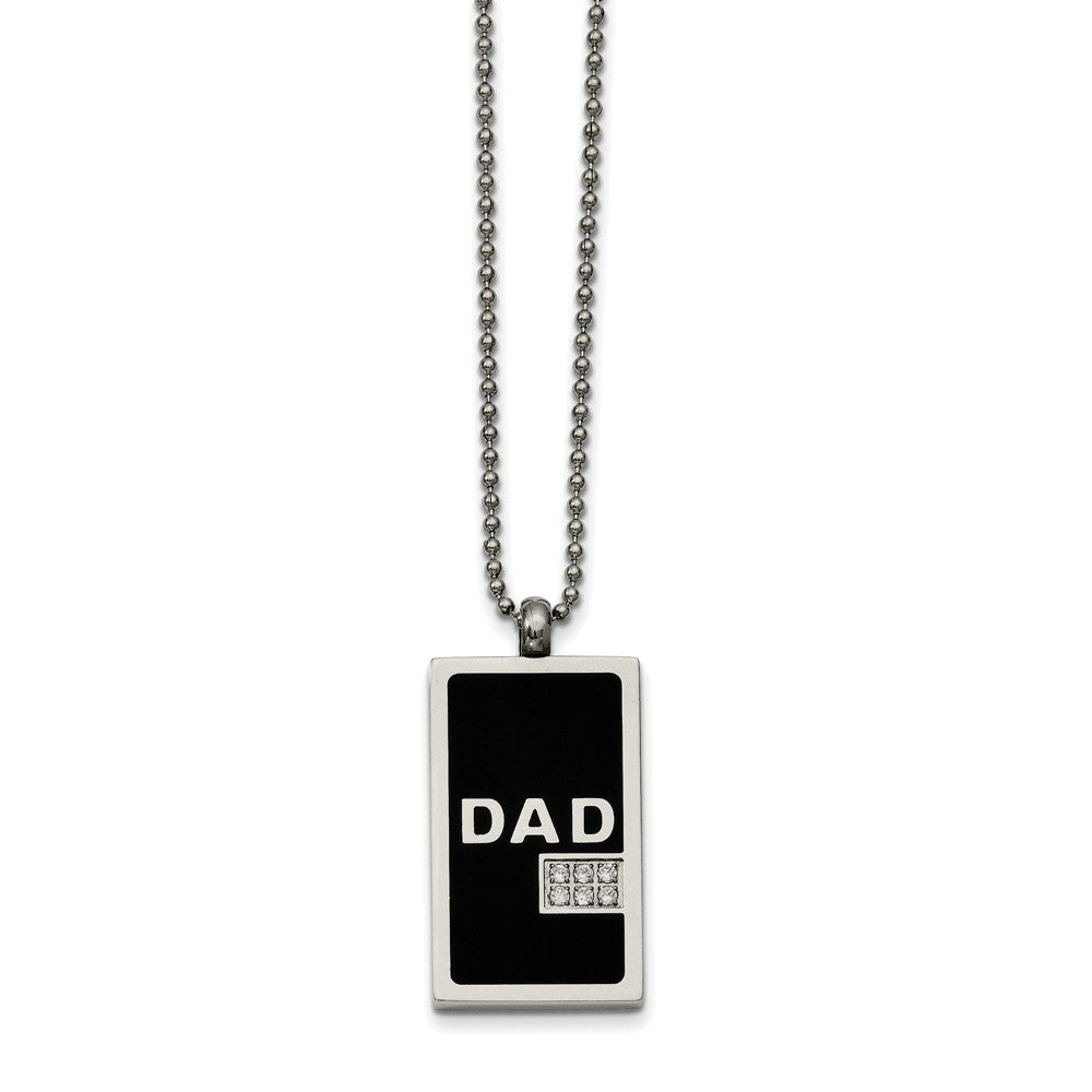 Two-Tone Stainless Steel and CZ Dad Dog Tag Necklace 24 Inch, Item N9668 by The Black Bow Jewelry Co.