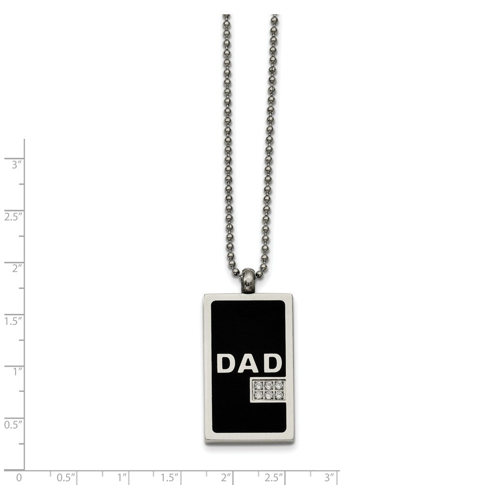 Alternate view of the Two-Tone Stainless Steel and CZ Dad Dog Tag Necklace 24 Inch by The Black Bow Jewelry Co.