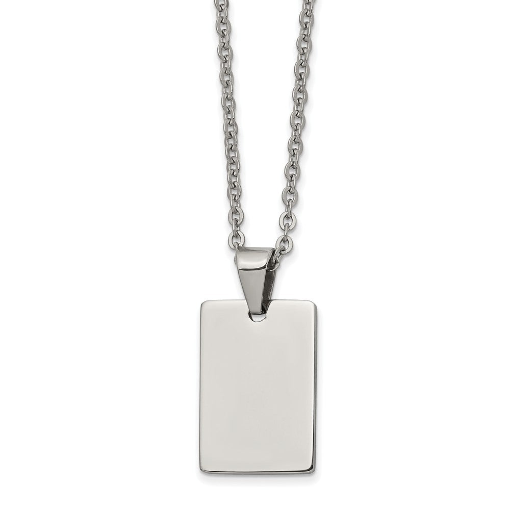 Stainless Steel Polished Engravable Rectangle Necklace, 18 Inch, Item N9674 by The Black Bow Jewelry Co.