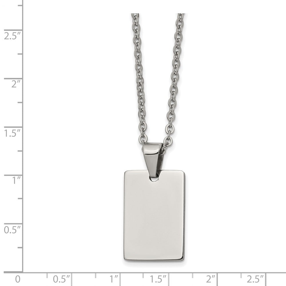 Alternate view of the Stainless Steel Polished Engravable Rectangle Necklace, 18 Inch by The Black Bow Jewelry Co.