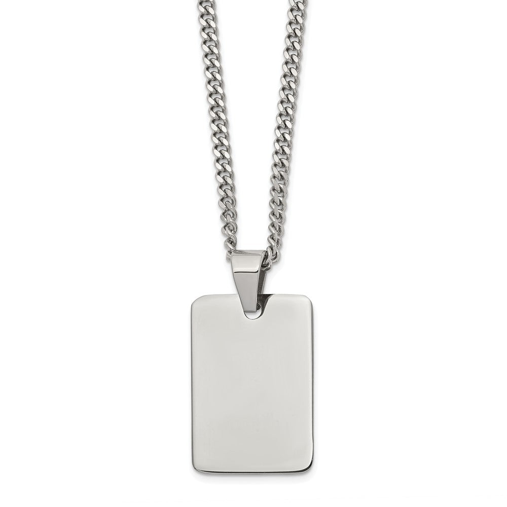 Polished Steel Engravable Dog Tag and Curb Chain Necklace - 24 Inch, Item N9675 by The Black Bow Jewelry Co.