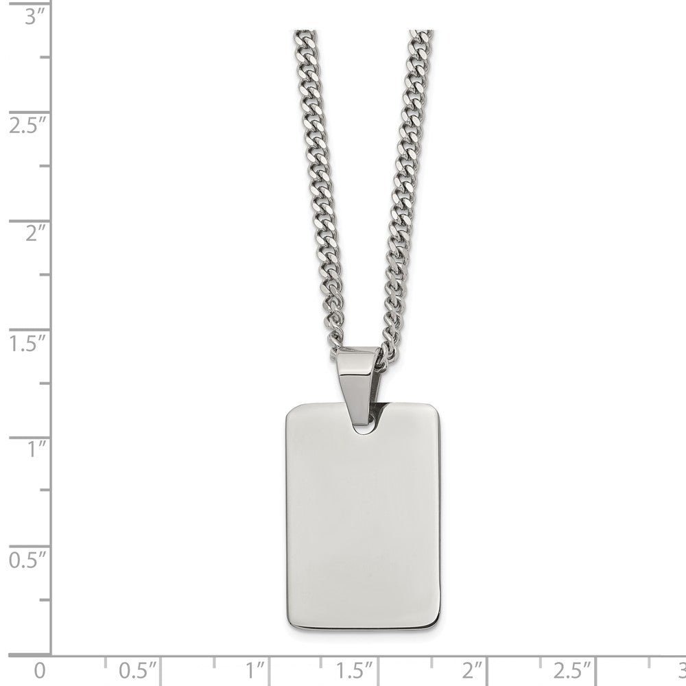 Alternate view of the Polished Steel Engravable Dog Tag and Curb Chain Necklace - 24 Inch by The Black Bow Jewelry Co.