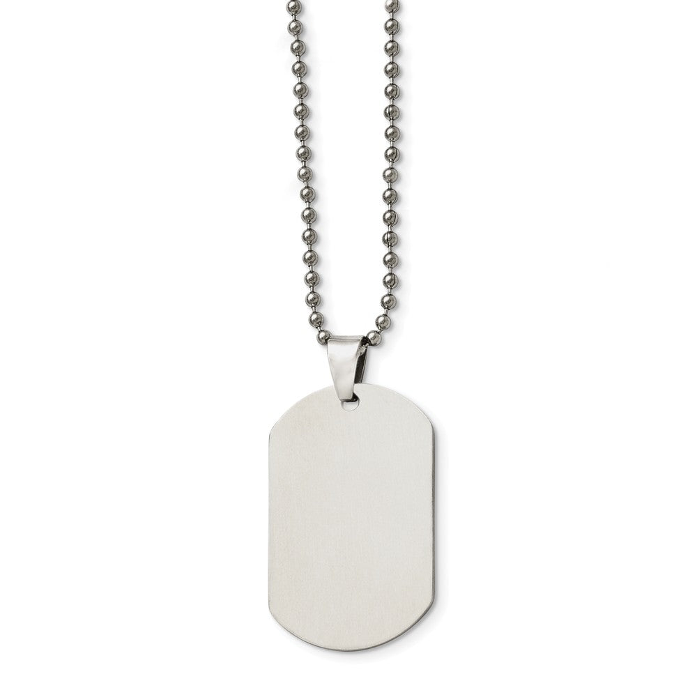 Polished Steel Engravable Dog Tag Rolo Chain Necklace - 24 Inch, Item N9677 by The Black Bow Jewelry Co.