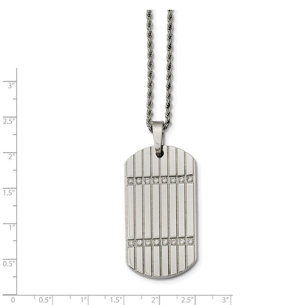Alternate view of the Stainless Steel and Cubic Zirconia Dog Tag Pendant Necklace 24 Inch by The Black Bow Jewelry Co.