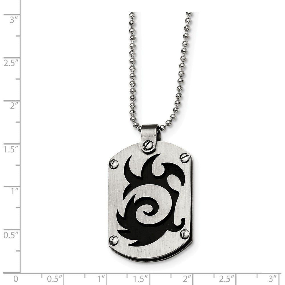 Alternate view of the Stainless Steel Satin and Black-plated Dog Tag Necklace 24 Inch by The Black Bow Jewelry Co.