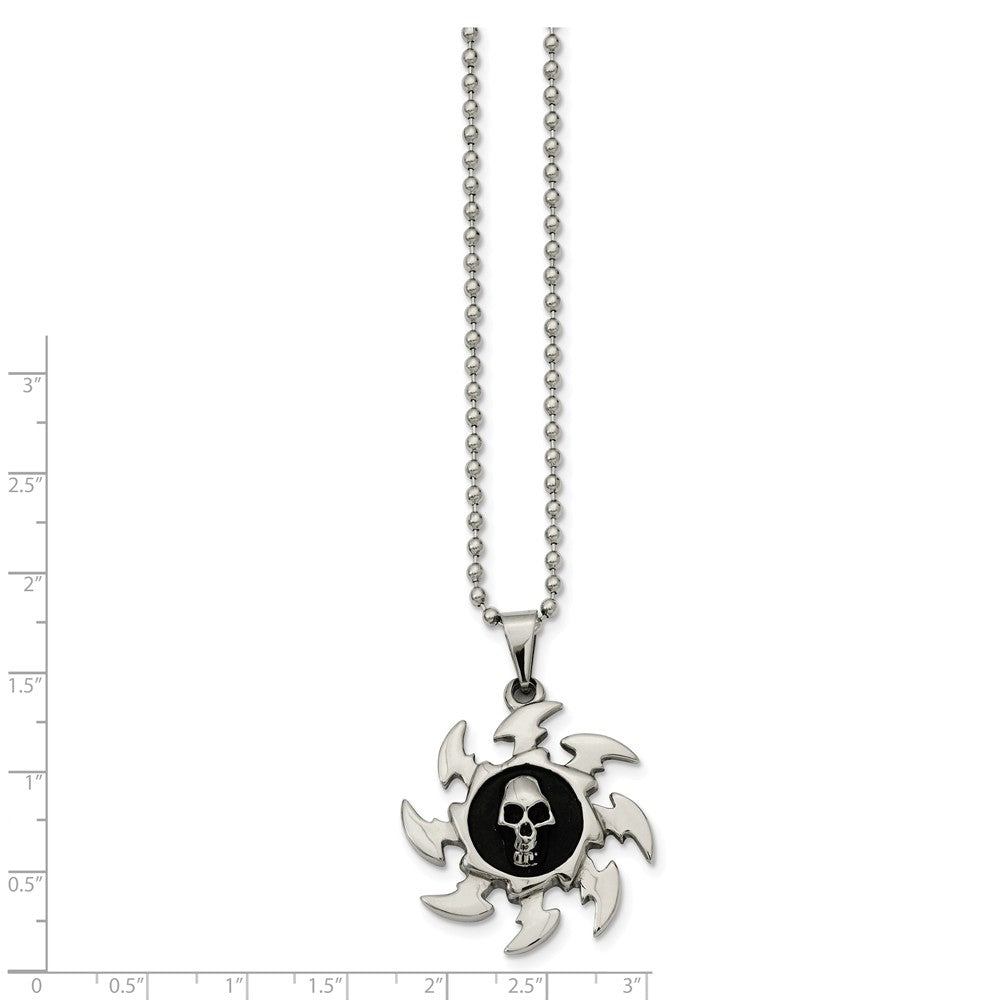 Alternate view of the Stainless Steel Antiqued Saw Blade and Skull Necklace 24 Inch by The Black Bow Jewelry Co.