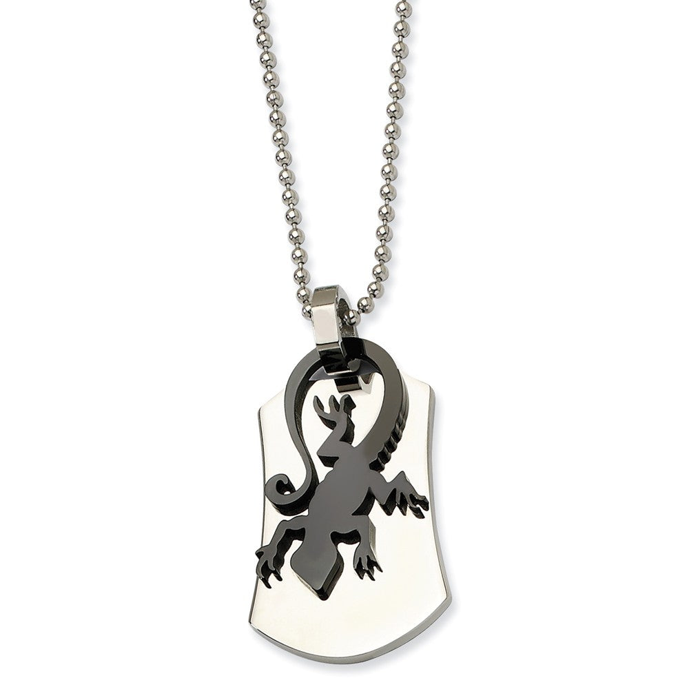 Stainless Steel and Black Lizard Necklace 24 Inch, Item N9722 by The Black Bow Jewelry Co.