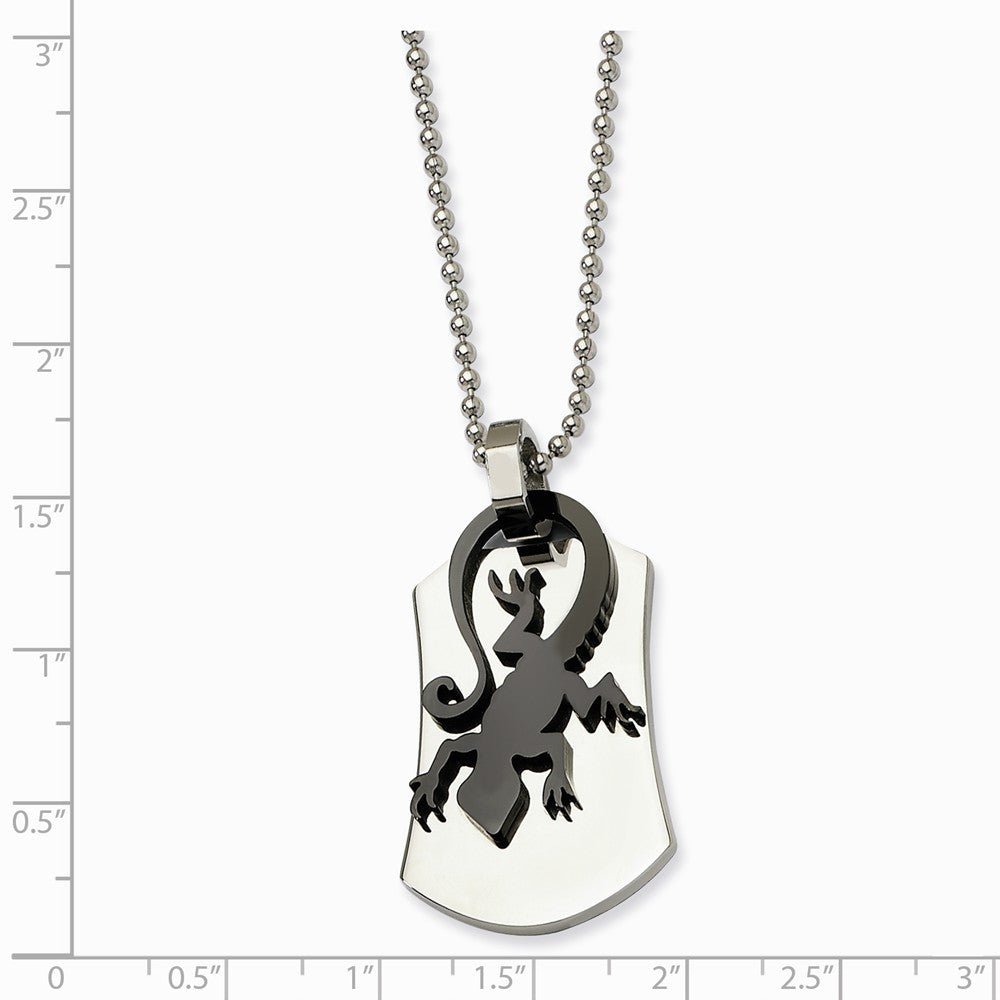 Alternate view of the Stainless Steel and Black Lizard Necklace 24 Inch by The Black Bow Jewelry Co.