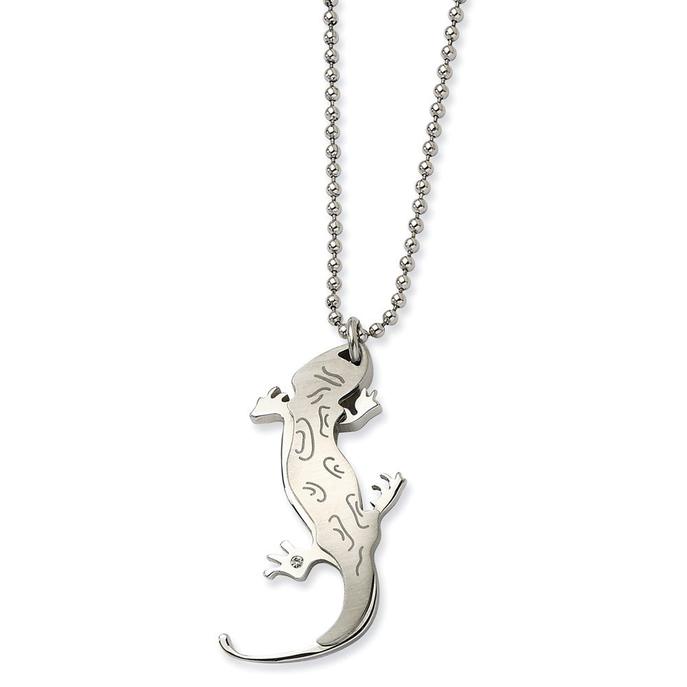 Stainless Steel Lizard with Cubic Zirconia Necklace 22 Inch, Item N9723 by The Black Bow Jewelry Co.