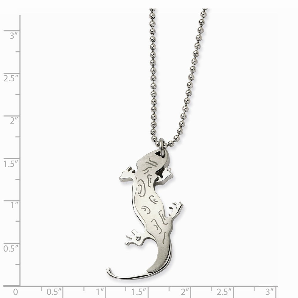 Alternate view of the Stainless Steel Lizard with Cubic Zirconia Necklace 22 Inch by The Black Bow Jewelry Co.