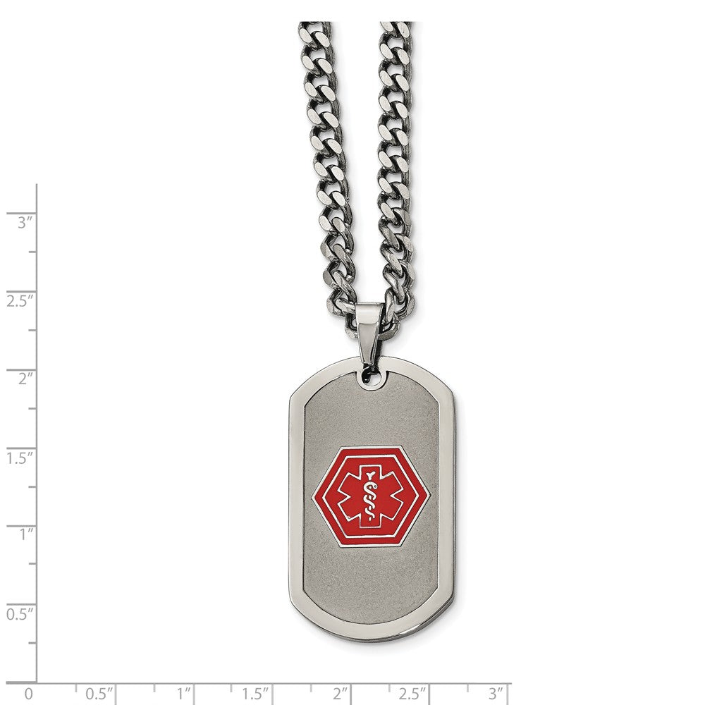 Alternate view of the Stainless Steel Brushed Medical Dog Tag Necklace - 30 Inch by The Black Bow Jewelry Co.
