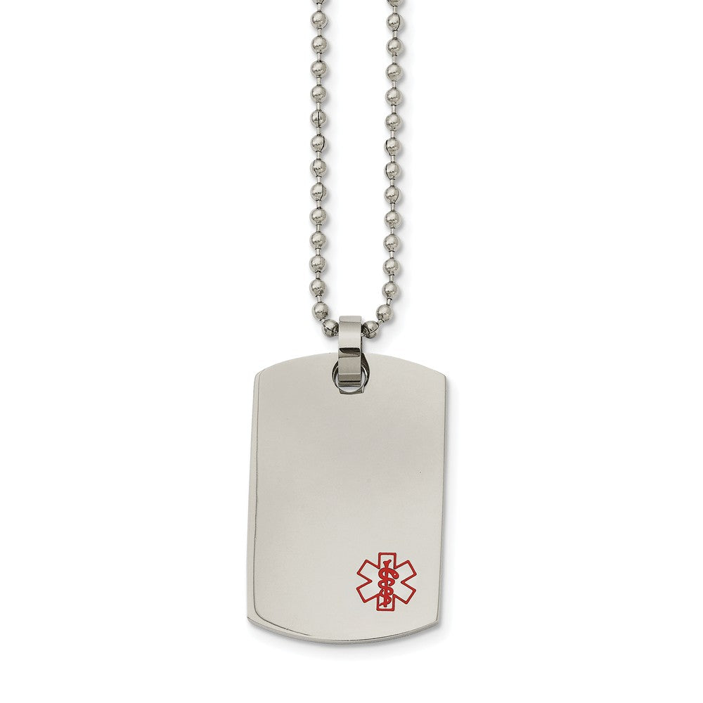 Stainless Steel Polished Medical Dog Tag Necklace - 24 Inch, Item N9739 by The Black Bow Jewelry Co.