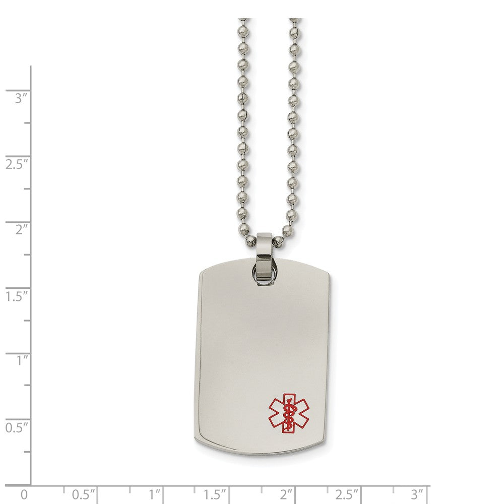 Alternate view of the Stainless Steel Polished Medical Dog Tag Necklace - 24 Inch by The Black Bow Jewelry Co.
