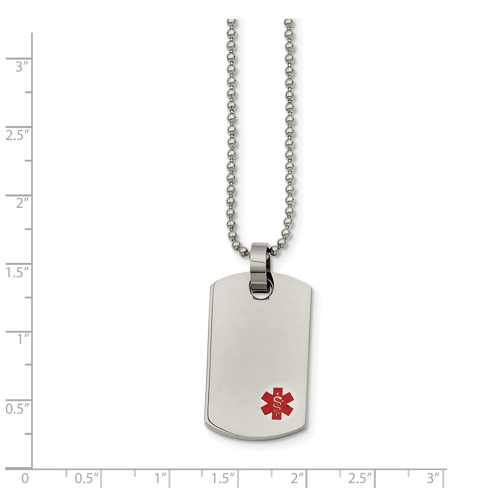 Alternate view of the Stainless Steel Small Medical Dog Tag Necklace - 24 Inch by The Black Bow Jewelry Co.
